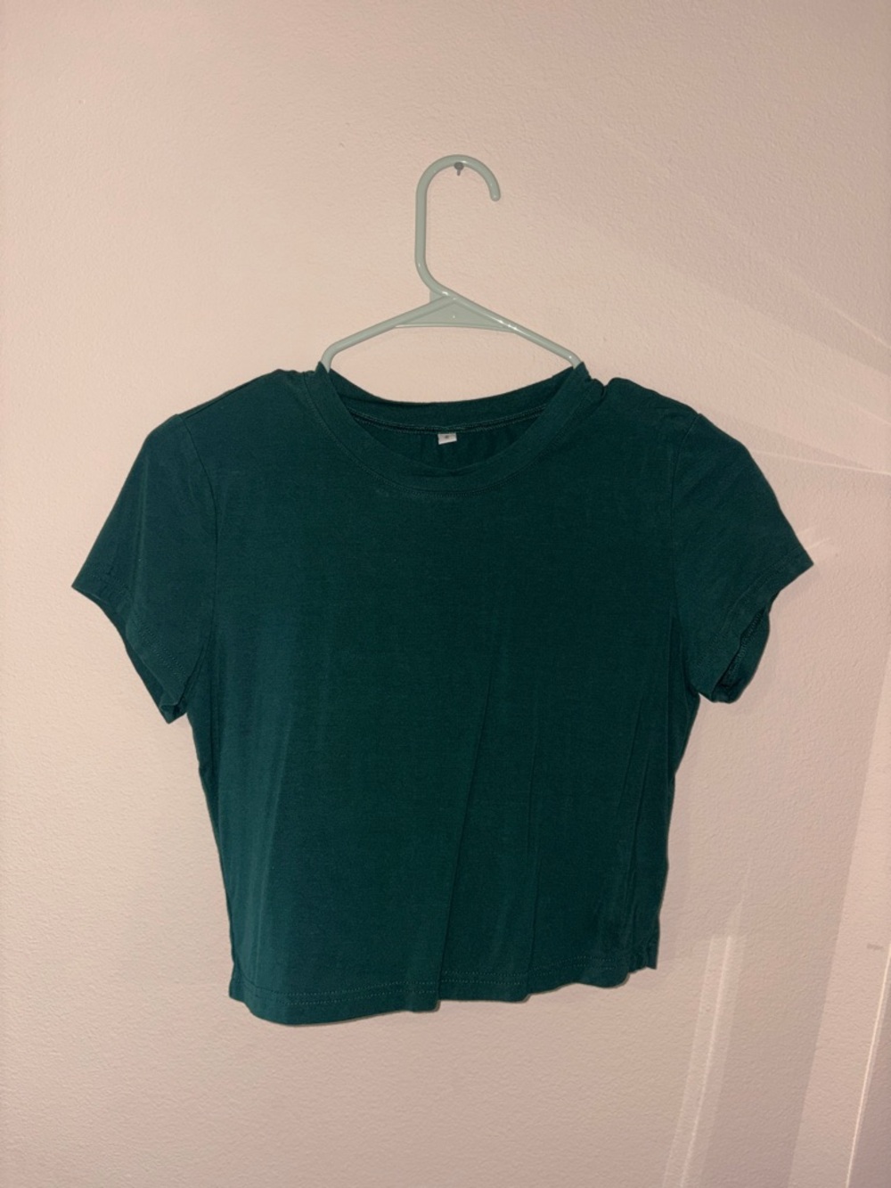 Women's Dark Green Crew Neck Tee - Classic Short Sleeve Top Crop